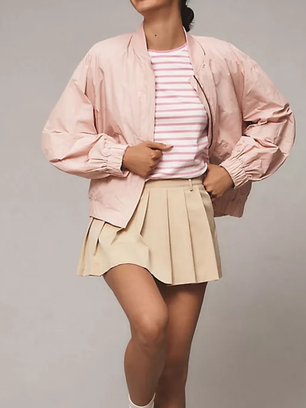 Maeve Anthropologie Pale Pink Lightweight Bomber Jacket Zip Front Size M